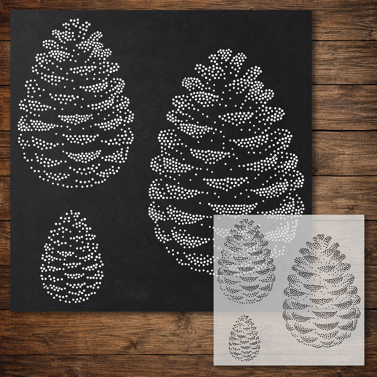 Pine Cones Stencil reusable Mylar stencil, 300 x 300 mm