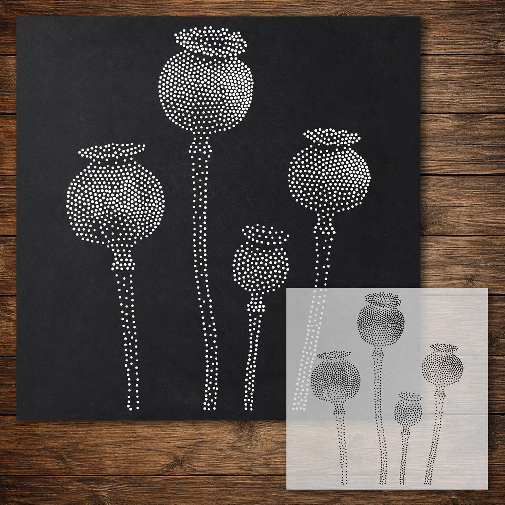 Poppy Seed Pods Stencil reusable Mylar stencil, 300 x 300 mm