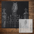 Owl on Gate Stencil reusable Mylar stencil, 300 x 300 mm
