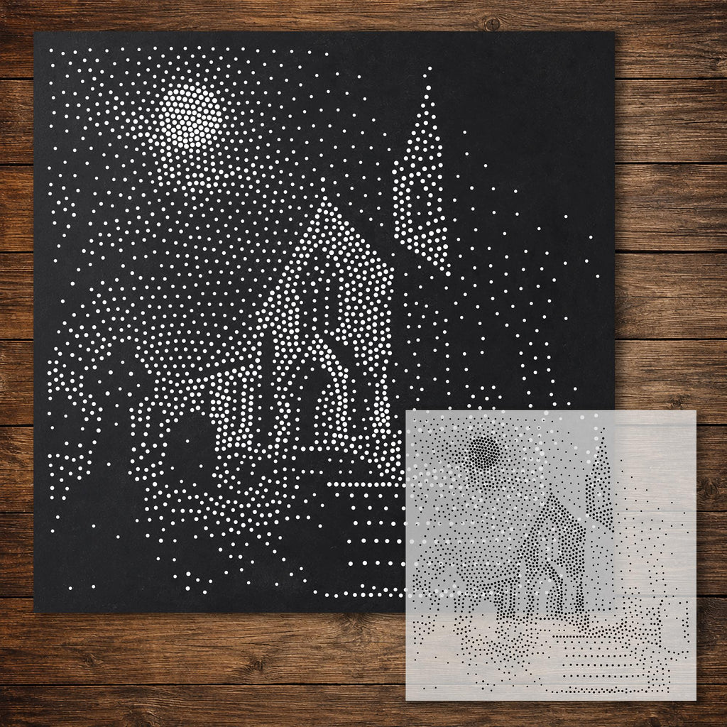 Moonlit Churchyard Stencil reusable Mylar stencil, 300 x 300 mm