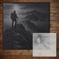 Hiker on Peak Stipple Art Stencil reusable Mylar stencil, 300 x 300 mm