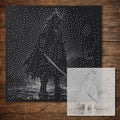 Samurai in Rain Stipple Art Stencil reusable Mylar stencil, 300 x 300 mm