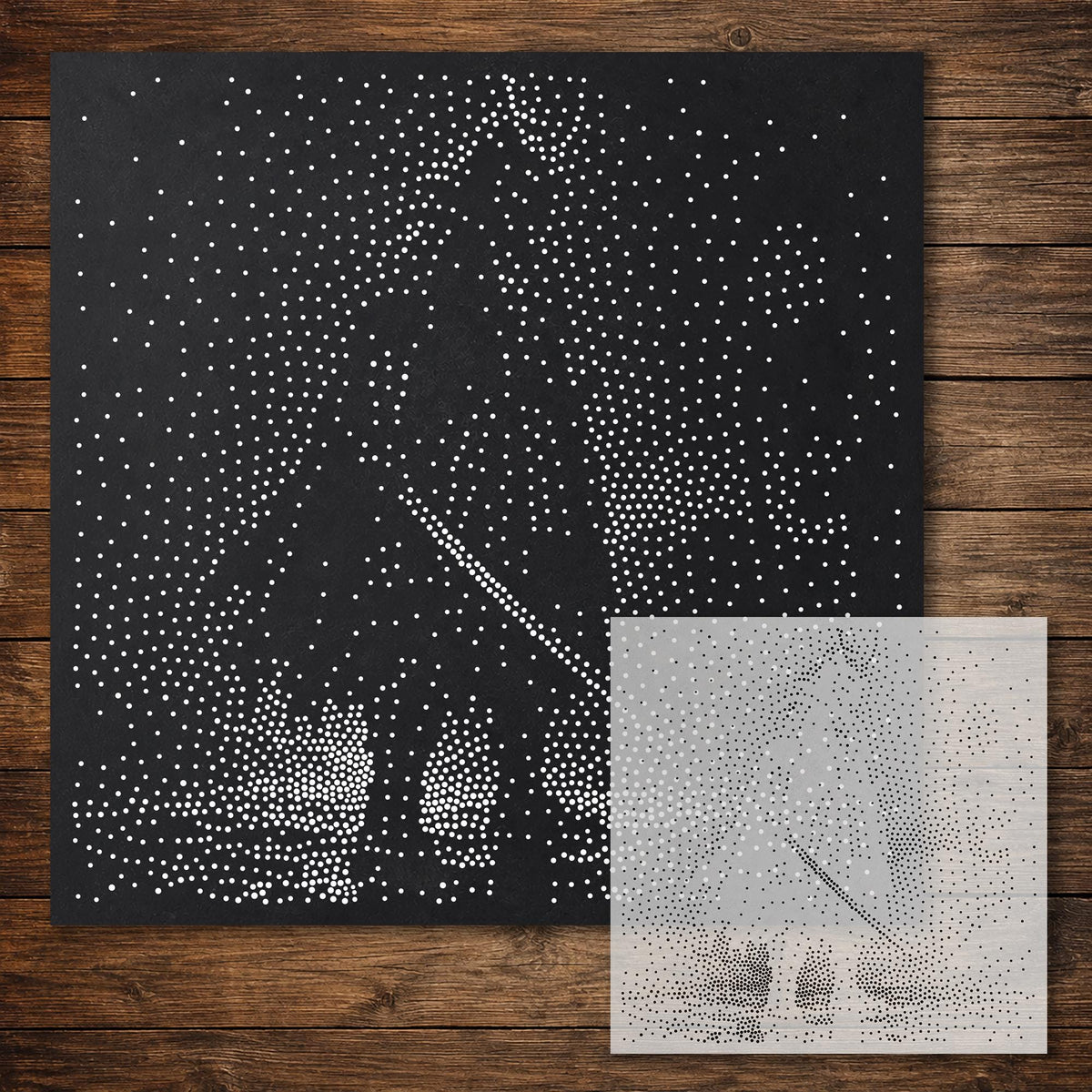 Samurai in Rain Stipple Art Stencil reusable Mylar stencil, 300 x 300 mm