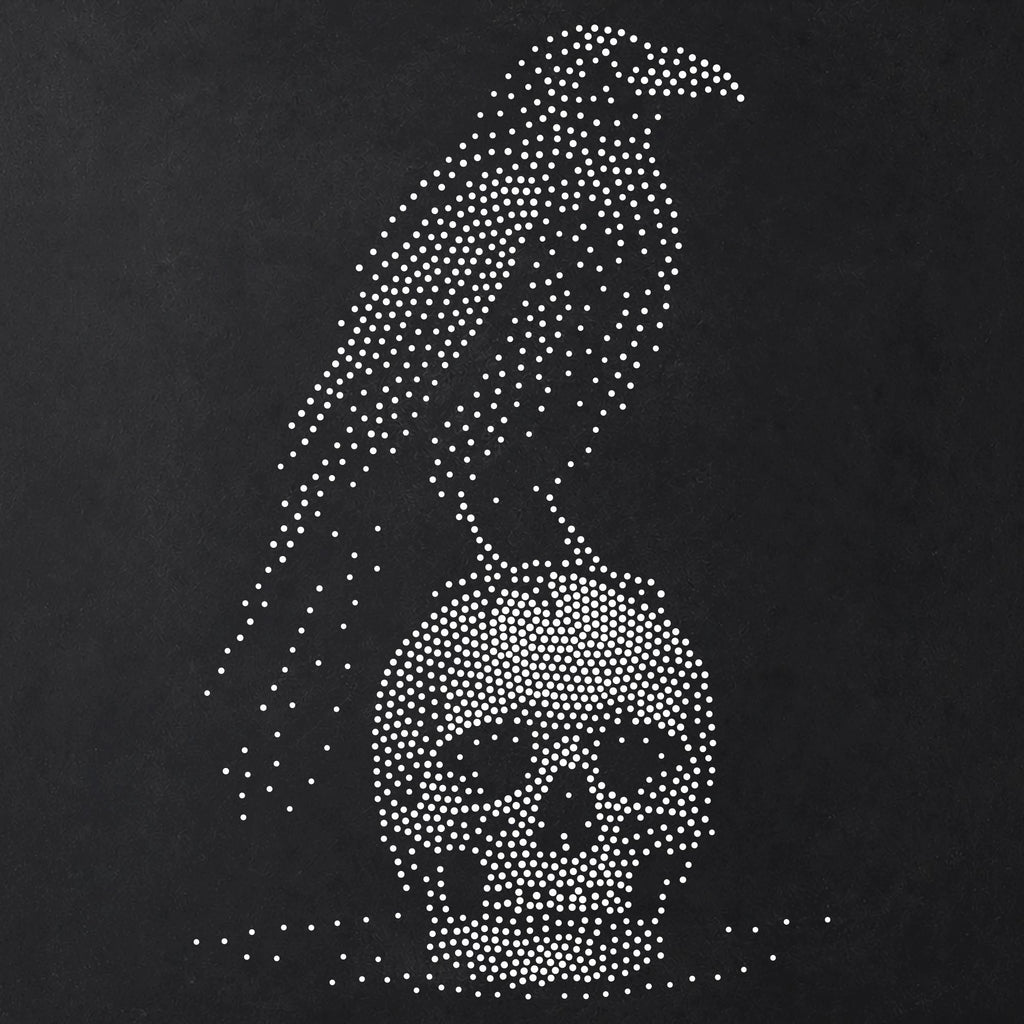 Raven on Skull Stencil | Realistic Highly Detailed DIY Mylar Wall Art, Stipple Art Crafts (Large - 300mm / 12" approx)