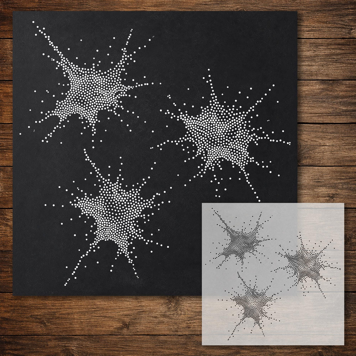 Paint Splats Stencil reusable Mylar stencil, 300 x 300 mm