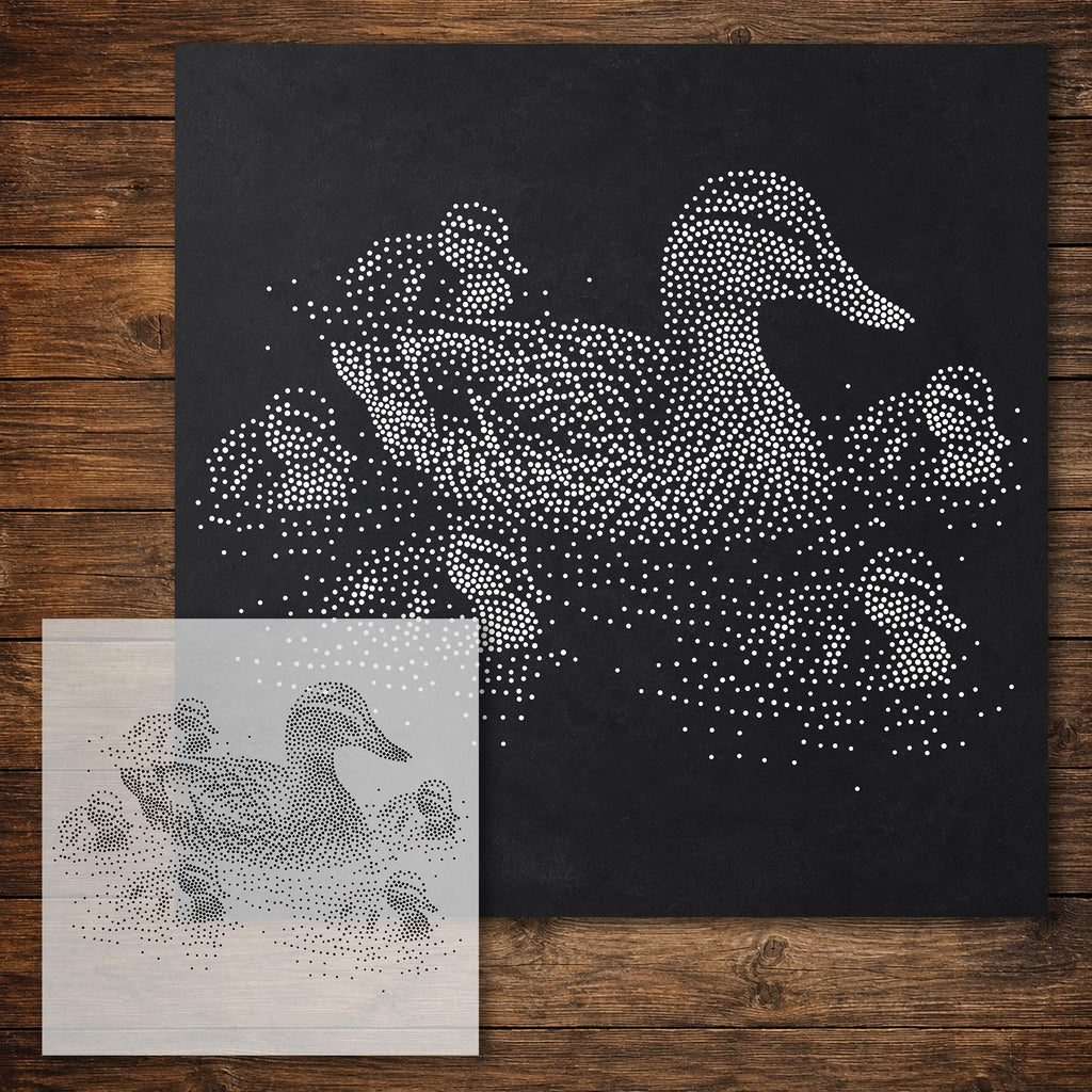 Mallard with Ducklings Stipple Art Stencil reusable Mylar stencil, 300 x 300 mm