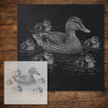 Mallard with Ducklings Stipple Art Stencil reusable Mylar stencil, 300 x 300 mm