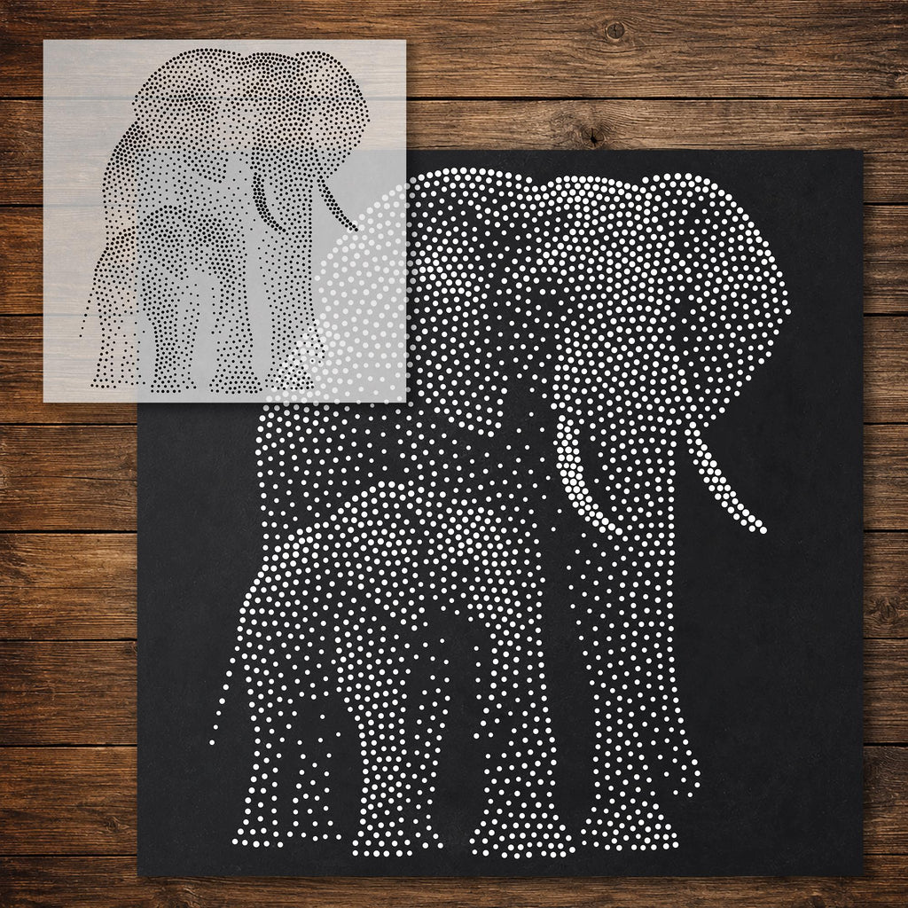 Elephant with Calf Stipple Art Stencil reusable Mylar stencil, 300 x 300 mm