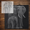 Elephant with Calf Stipple Art Stencil reusable Mylar stencil, 300 x 300 mm