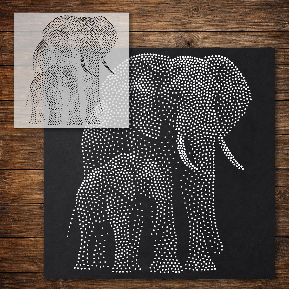 Elephant with Calf Stipple Art Stencil reusable Mylar stencil, 300 x 300 mm