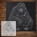Orangutan with Baby Stipple Art Stencil reusable Mylar stencil, 300 x 300 mm
