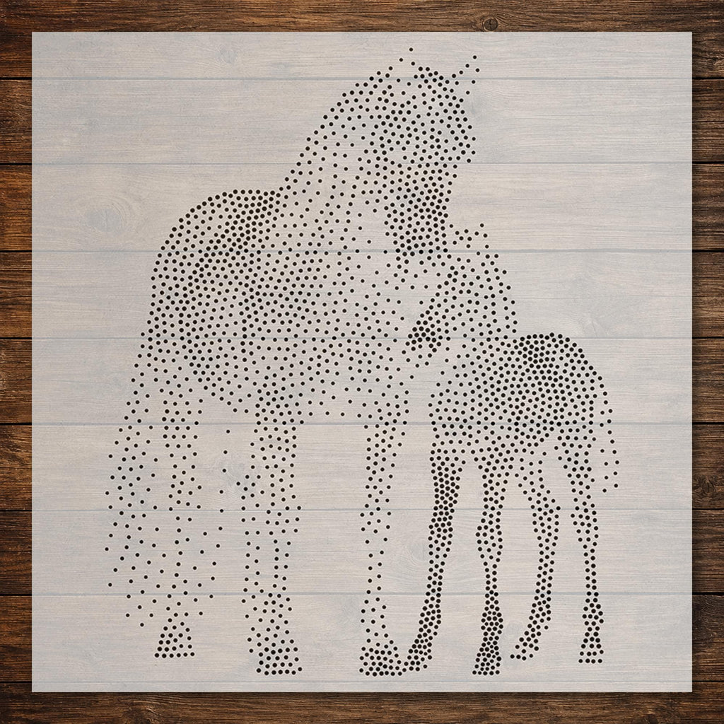 Horse with Foal Stipple Art Stencil | Realistic Animal Mylar Plastic Craft Stencil (Large - 300mm / 12" approx)