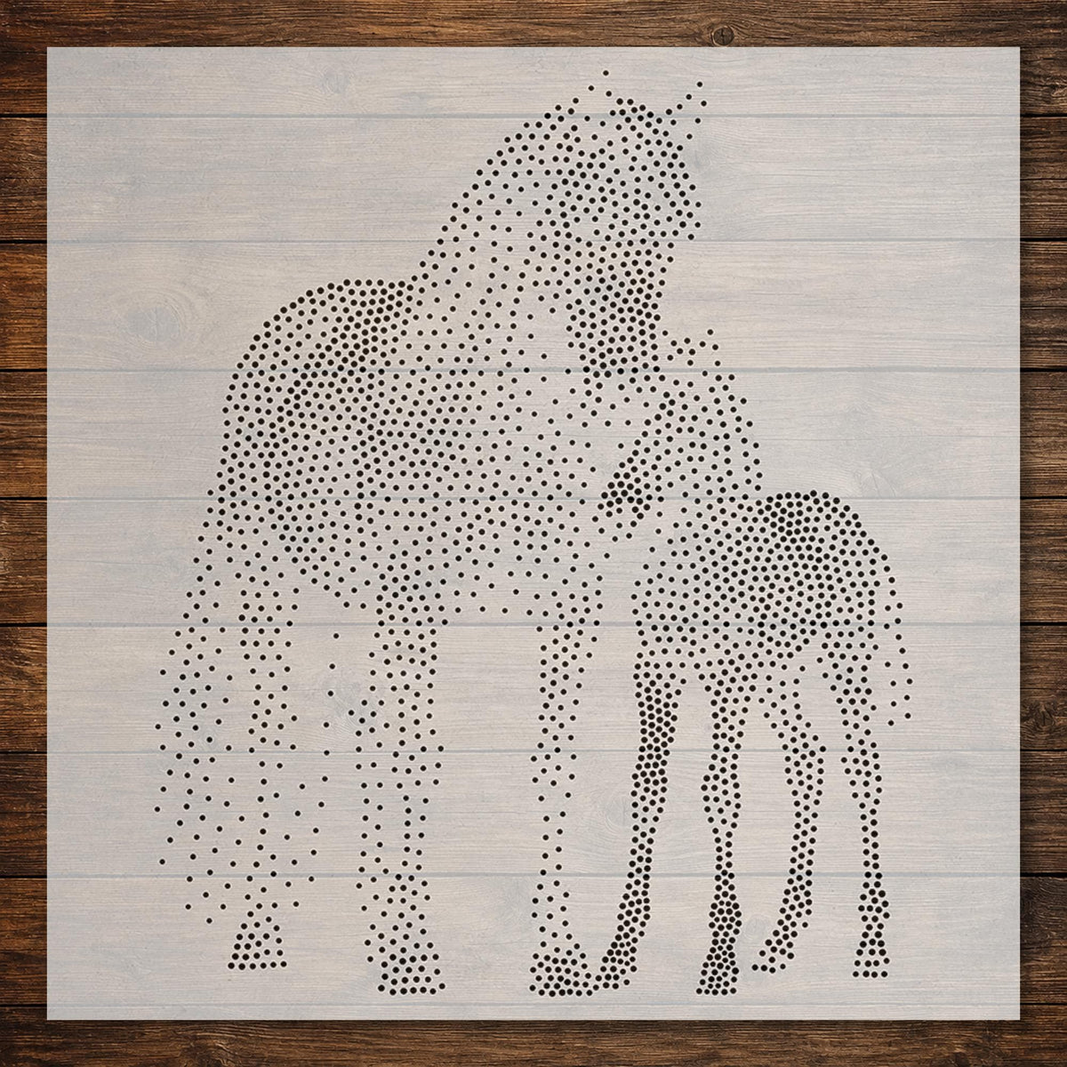 Horse with Foal Stipple Art Stencil | Realistic Animal Mylar Plastic Craft Stencil (Large - 300mm / 12" approx)