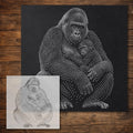 Gorilla with Baby Stipple Art Stencil reusable Mylar stencil, 300 x 300 mm