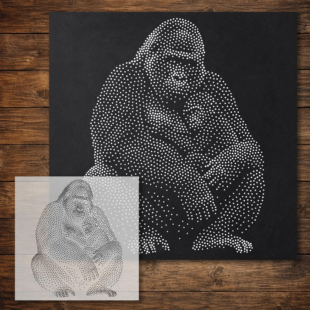 Gorilla with Baby Stipple Art Stencil reusable Mylar stencil, 300 x 300 mm