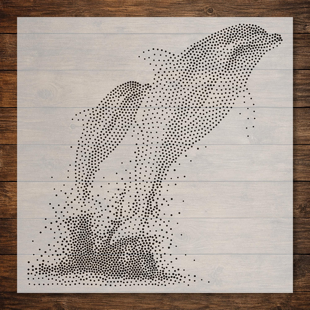 Dolphin with Calf Stipple Art Stencil | Realistic Animal Mylar Plastic Craft Stencil (Large - 300mm / 12" approx)