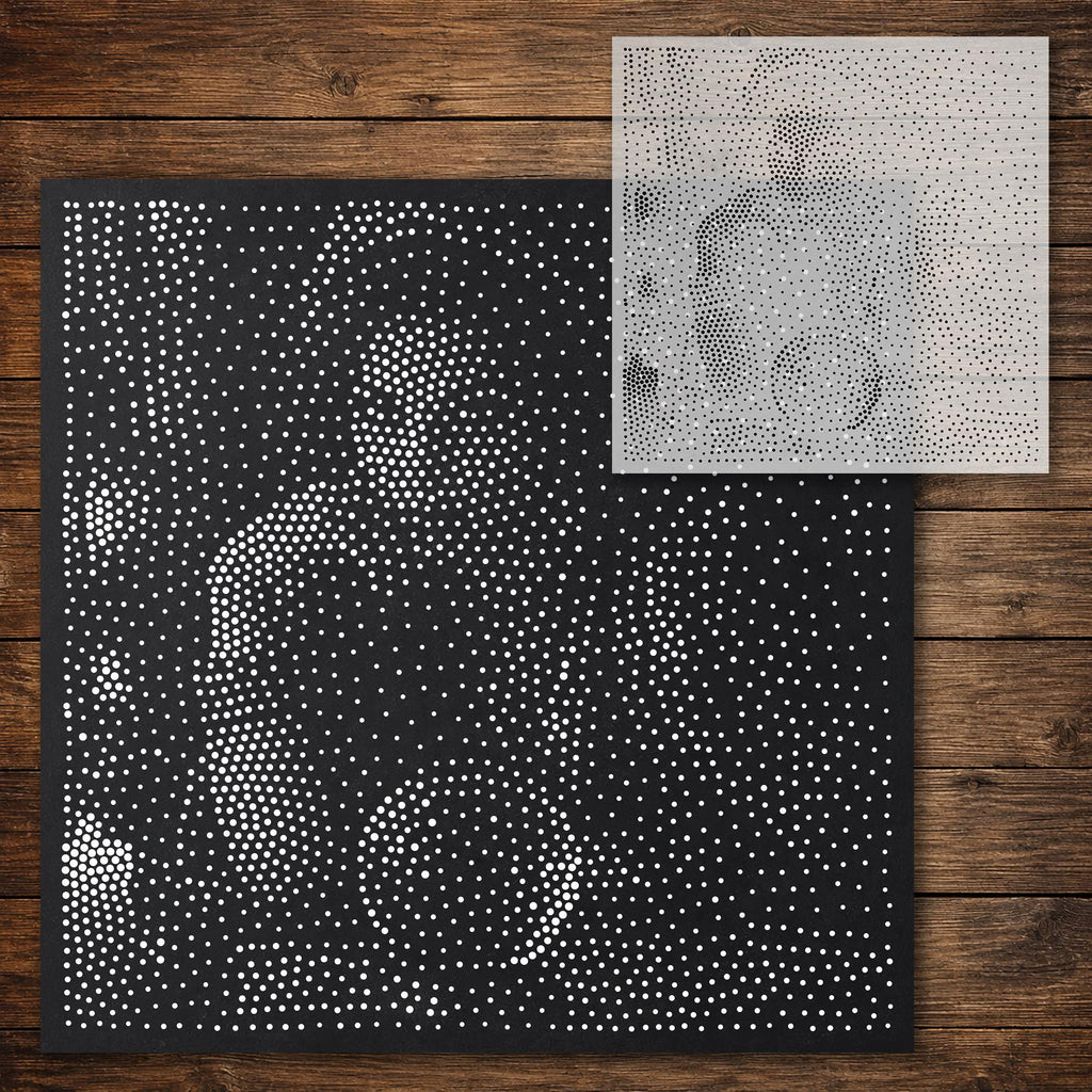 Fortune Teller Portrait Stipple Art Stencil reusable Mylar stencil, 300 x 300 mm