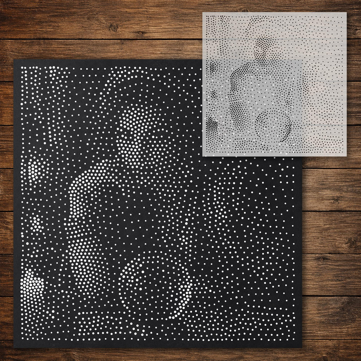 Fortune Teller Portrait Stipple Art Stencil reusable Mylar stencil, 300 x 300 mm