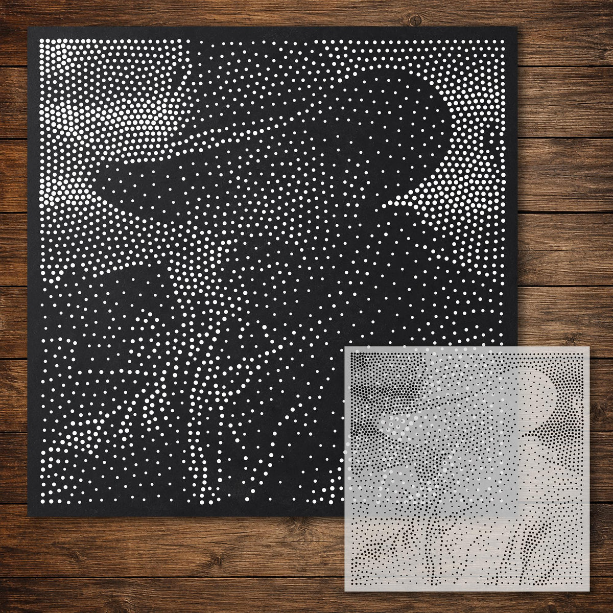 Cowboy Portrait Stipple Art Stencil reusable Mylar stencil, 300 x 300 mm