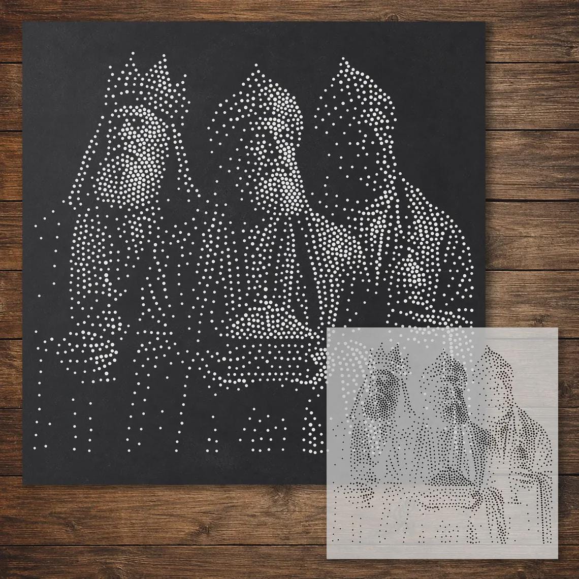 Nativity Stencil Bundle | Wise Men , Angel, Cross & Angel | Set of 4 Realistic Mylar Stipple Wall Art (Large - 300mm / 12" approx)