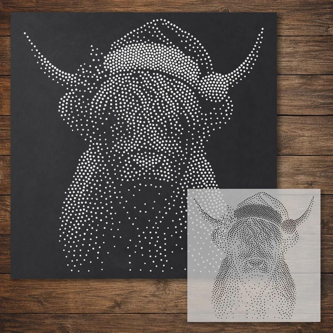 Christmas Stencil Bundle #1  | Snowflakes, Cow, Robin & Candle | Set of 4 Realistic Mylar Stipple Wall Art (Large - 300mm / 12" approx)
