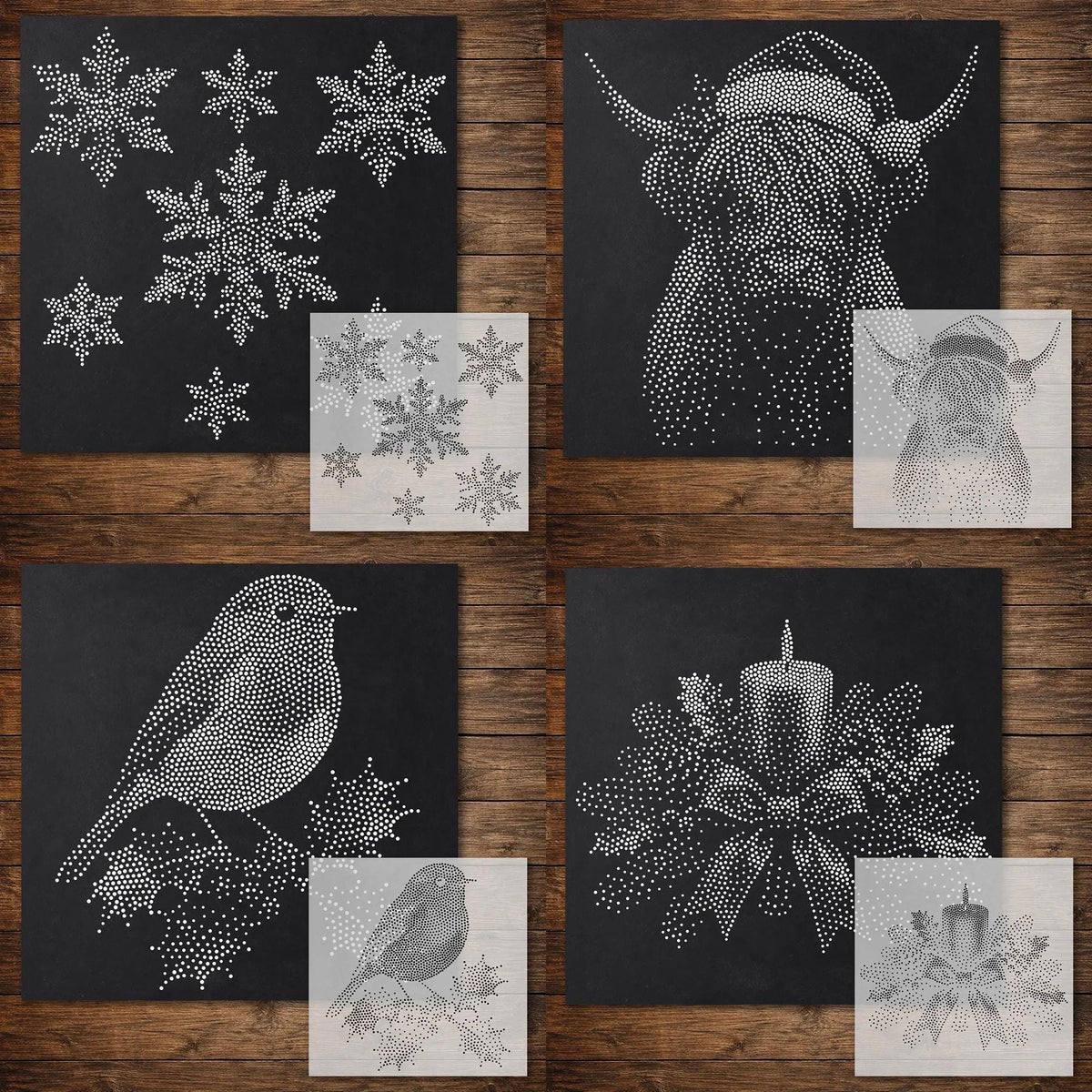 Christmas Stencil Bundle #1 reusable Mylar stencil bundle, 300 x 300 mm
