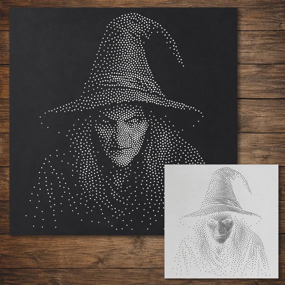 Halloween Stencil Bundle #1  | Skull, Frankenstein, Witch & Hands | Set of 4 Realistic Mylar Stipple Wall Art (Large - 300mm / 12" approx)