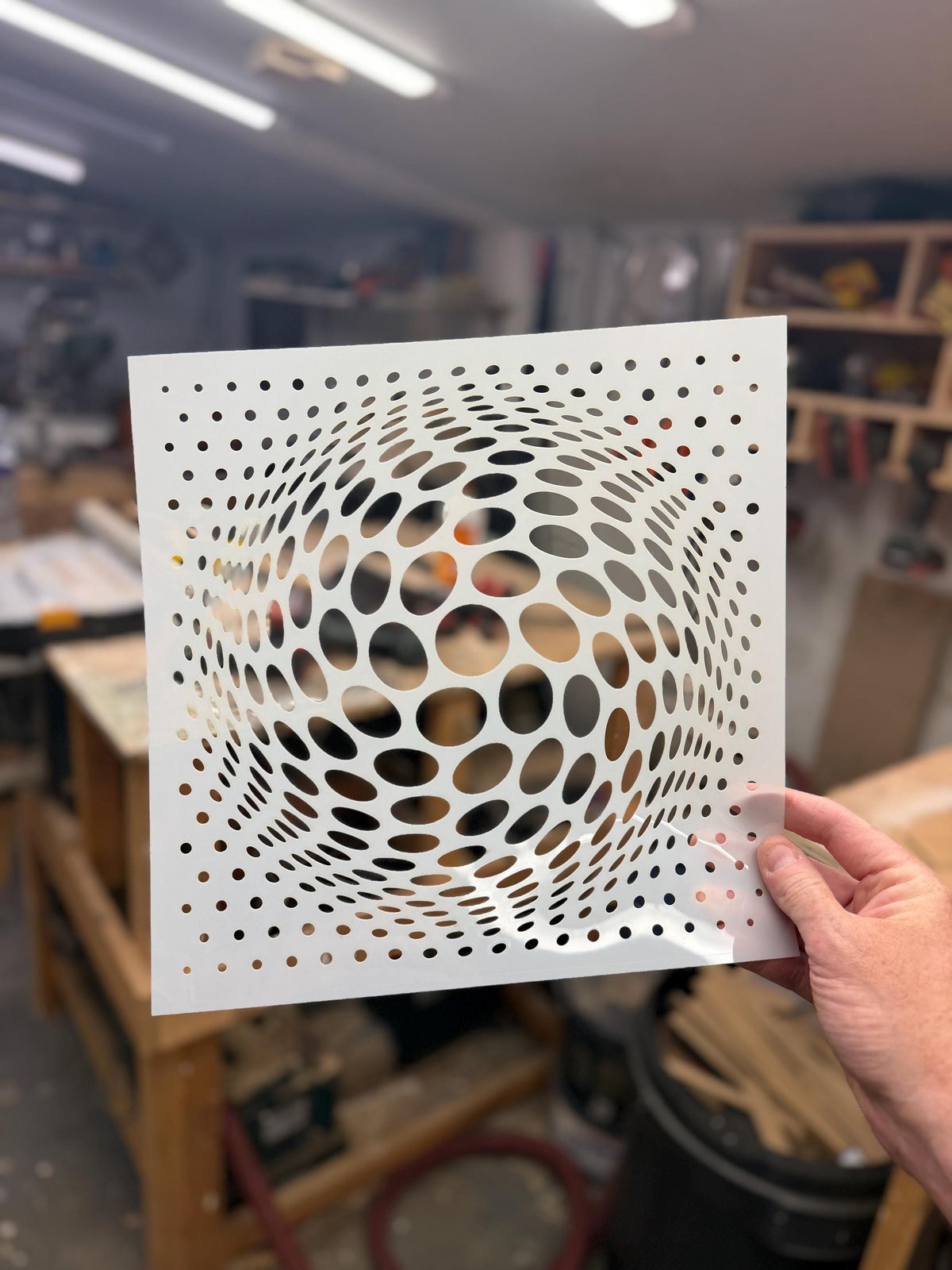 Geometric Grid #13 Stencil | Circle Bulge Gradient Twist | Detailed DIY Mylar Wall Art, Stipple Art Crafts (Large - 300mm / 12" approx)