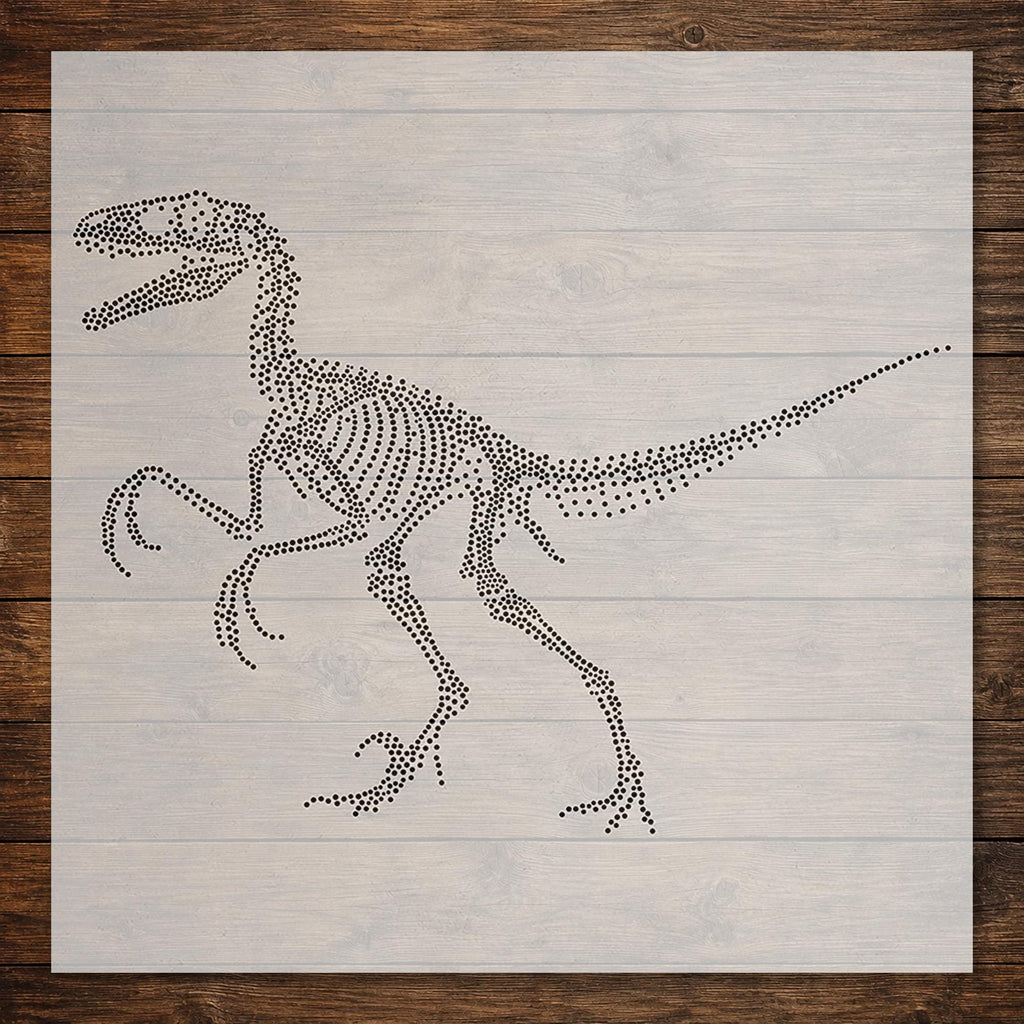Velociraptor Dinosaur Skeleton Stencil | Realistic Highly Detailed DIY Mylar Wall Art, Stipple Art Crafts (Large - 300mm / 12" approx)