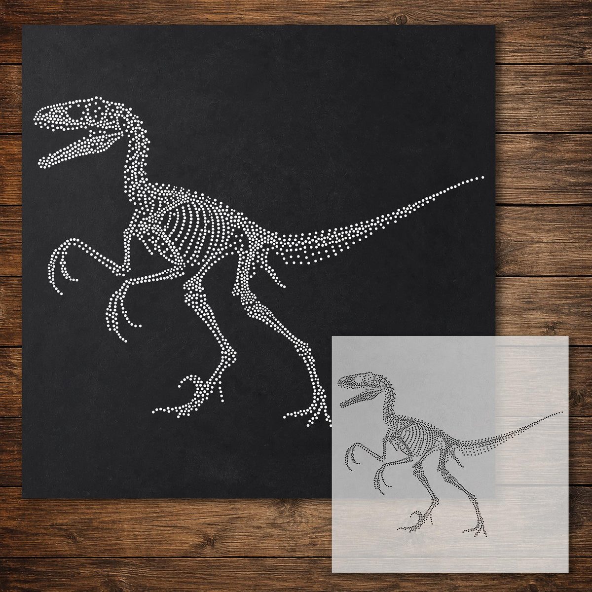 Velociraptor Dinosaur Skeleton Stencil reusable Mylar stencil, 300 x 300 mm