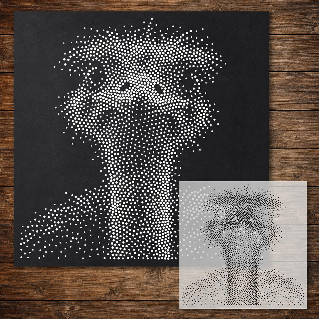 Ostrich Portrait Stipple Art Stencil reusable Mylar stencil, 300 x 300 mm