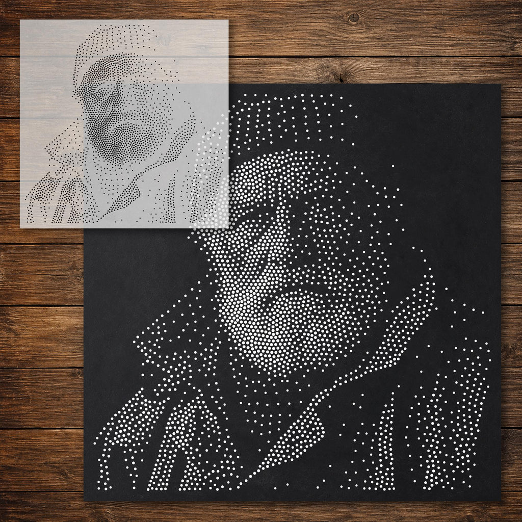 Old Fisherman Portrait Stipple Art Stencil reusable Mylar stencil, 300 x 300 mm