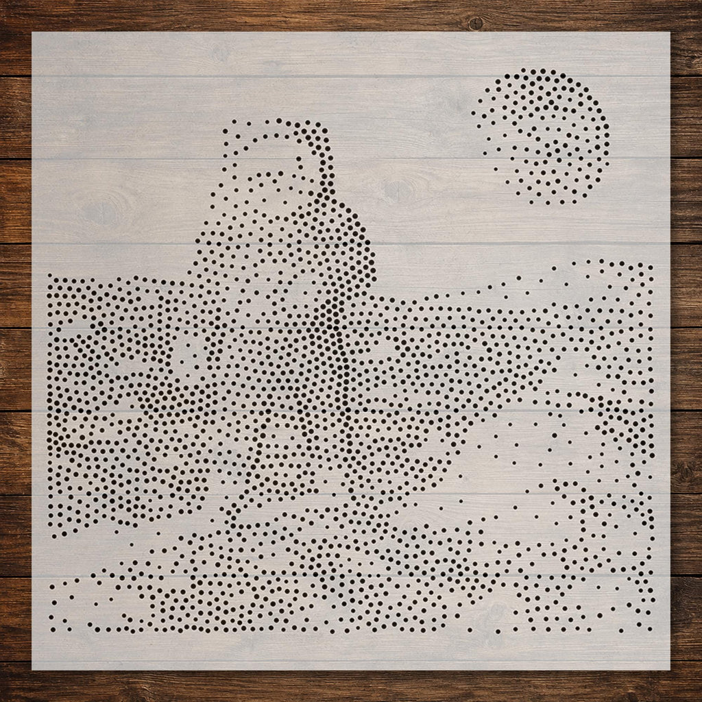 Man on Moon Stipple Art Stencil | Realistic Mylar Plastic Craft Stencil (Large - 300mm / 12" approx)
