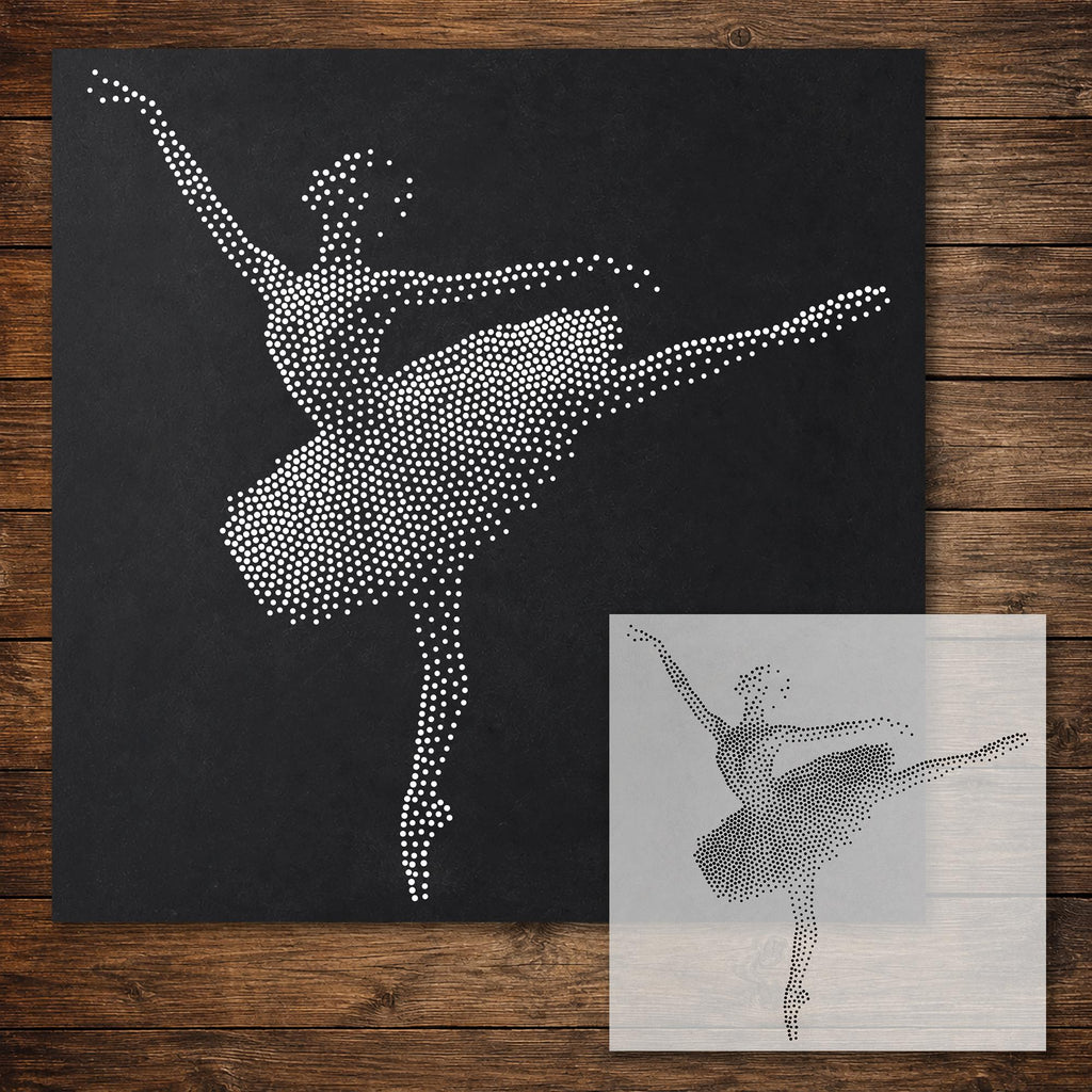 Ballerina Dancing Stipple Art Stencil reusable Mylar stencil, 300 x 300 mm