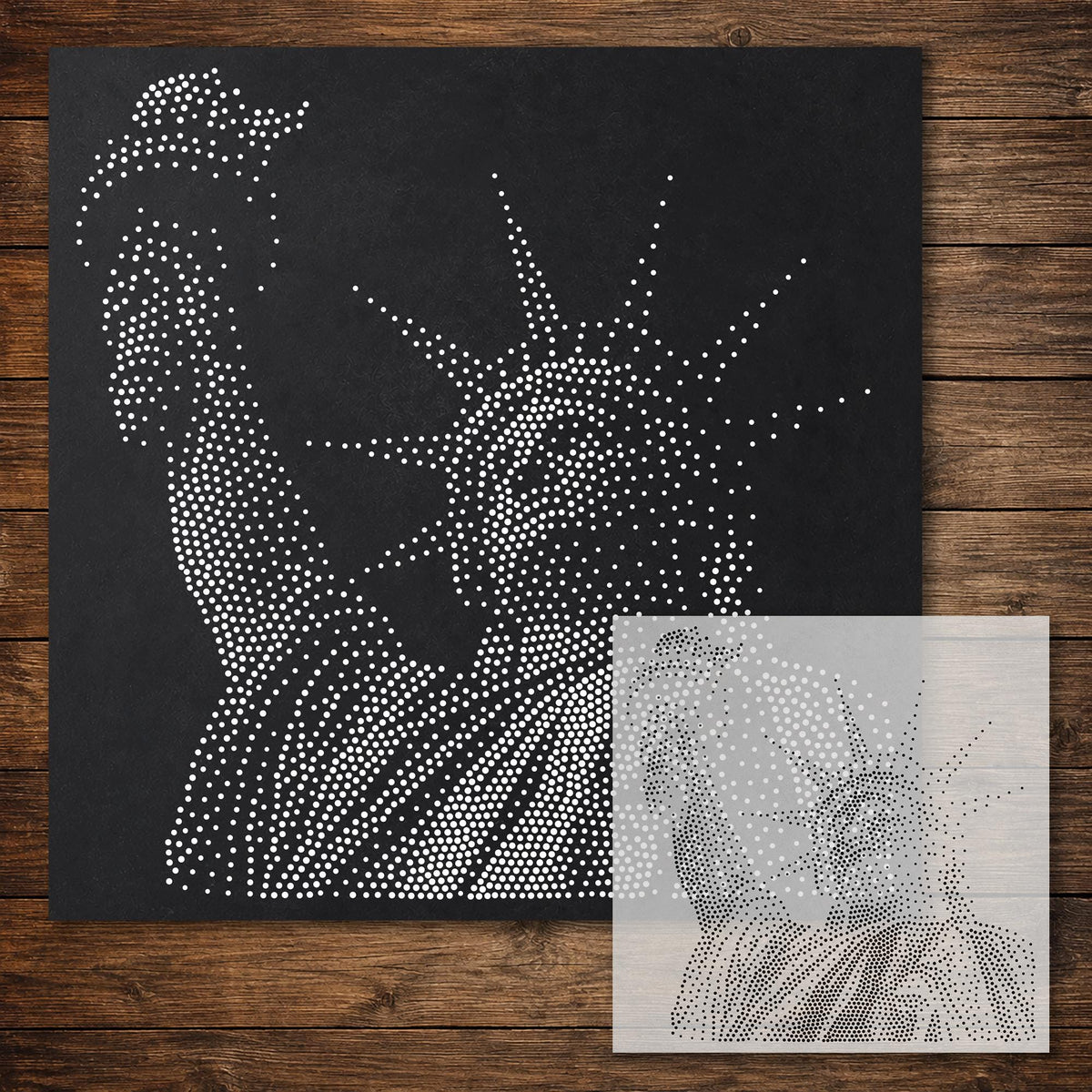 Statue of Liberty Stipple Art Stencil reusable Mylar stencil, 300 x 300 mm