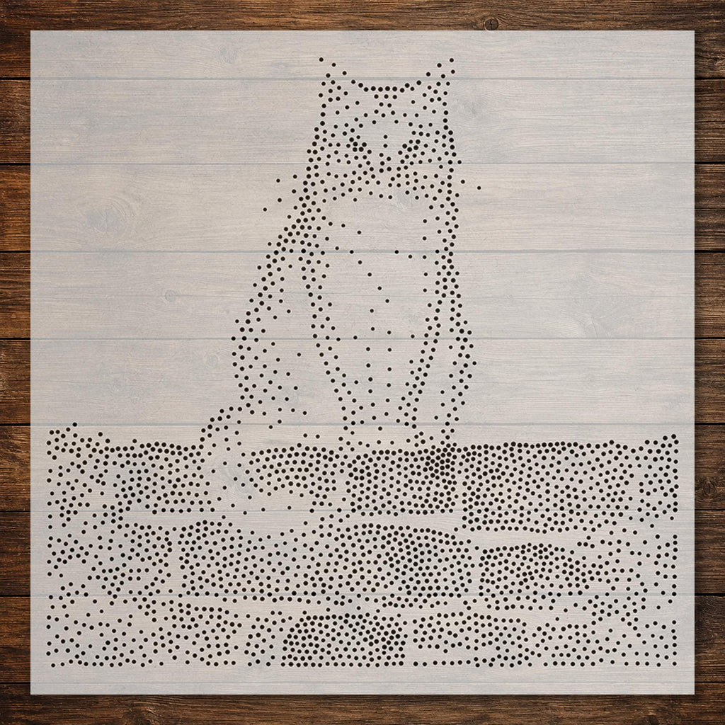 Black Cat on Wall Stipple Art Stencil | Realistic Animal Mylar Plastic Craft Stencil (Large - 300mm / 12" approx)