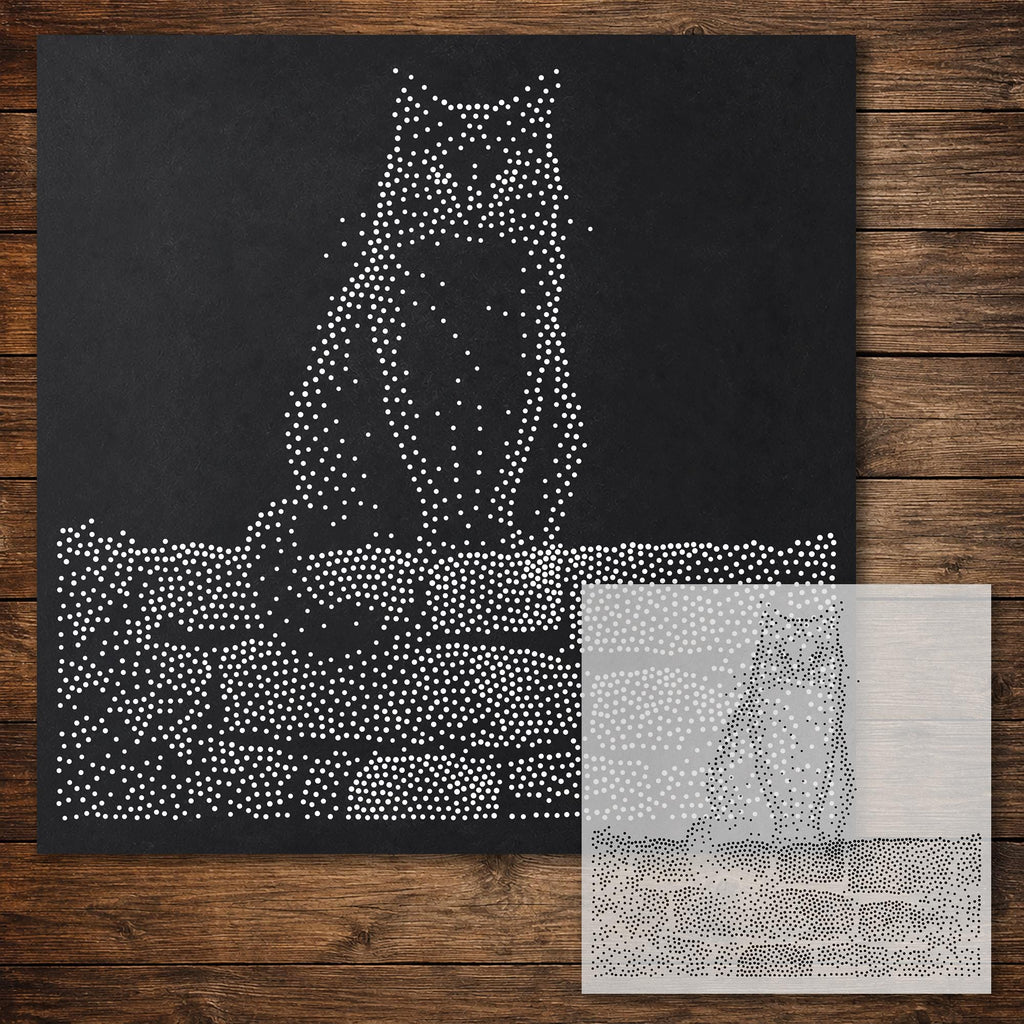 Black Cat on Wall Stipple Art Stencil reusable Mylar stencil, 300 x 300 mm