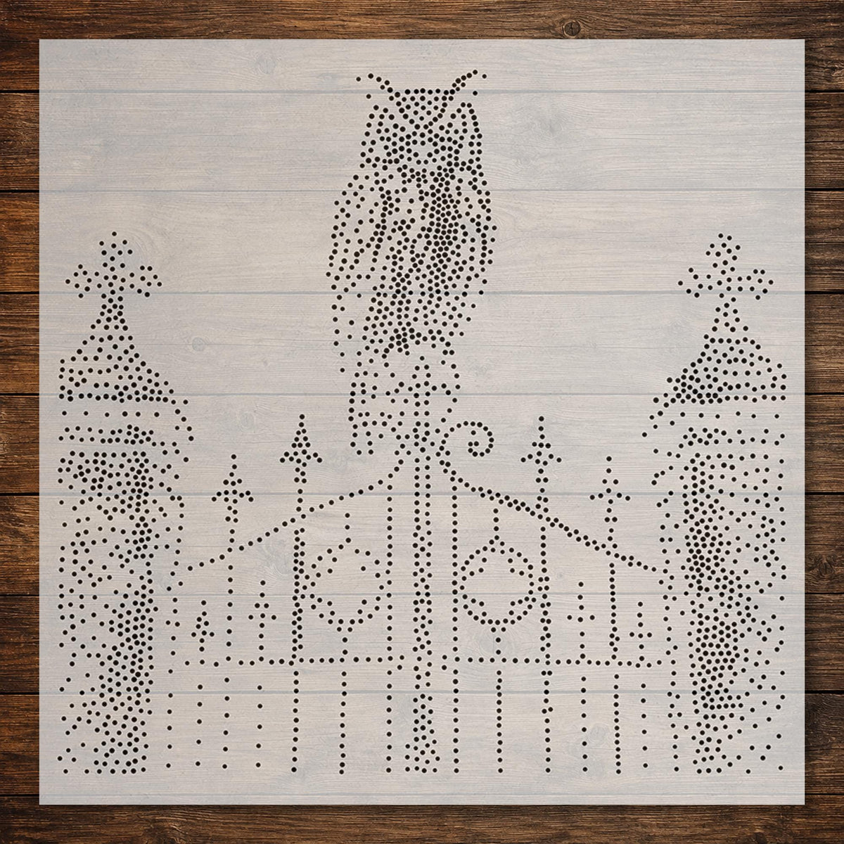 Owl on Gate Stencil | Realistic Highly Detailed DIY Mylar Wall Art, Stipple Art Crafts (Large - 300mm / 12" approx)