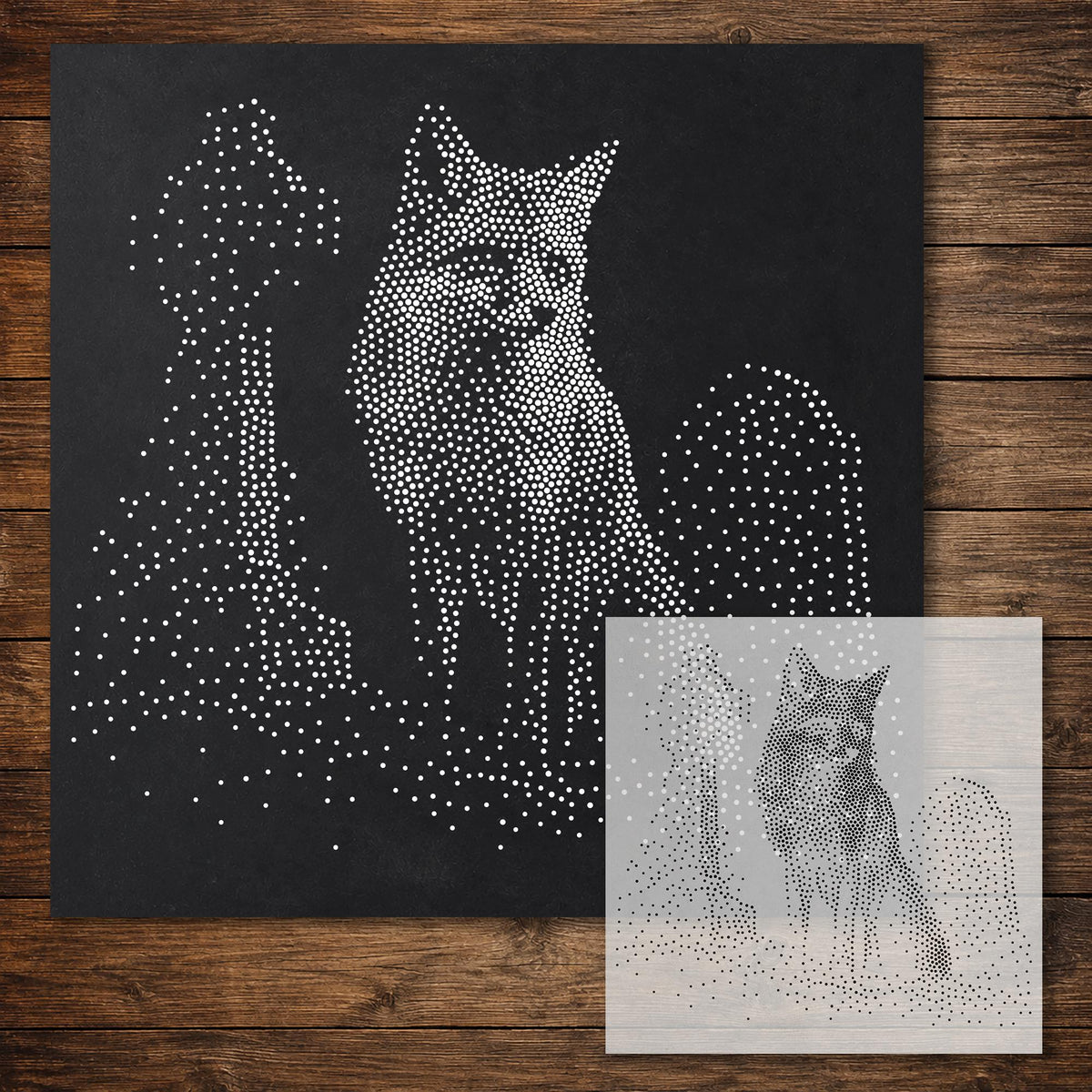 Fox in Graveyard Stencil reusable Mylar stencil, 300 x 300 mm