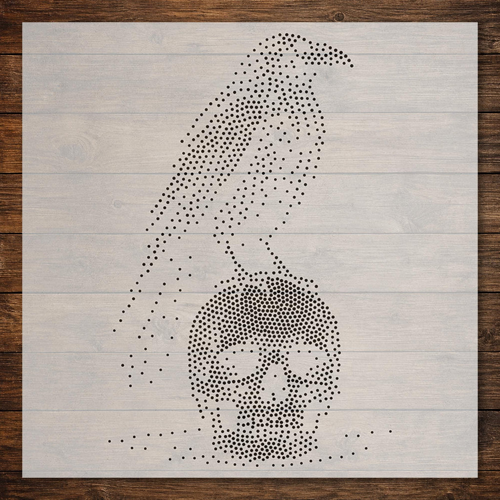Raven on Skull Stencil | Realistic Highly Detailed DIY Mylar Wall Art, Stipple Art Crafts (Large - 300mm / 12" approx)