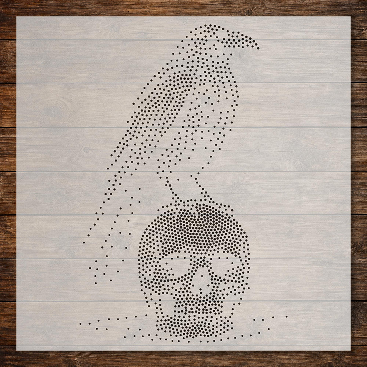 Raven on Skull Stencil | Realistic Highly Detailed DIY Mylar Wall Art, Stipple Art Crafts (Large - 300mm / 12" approx)