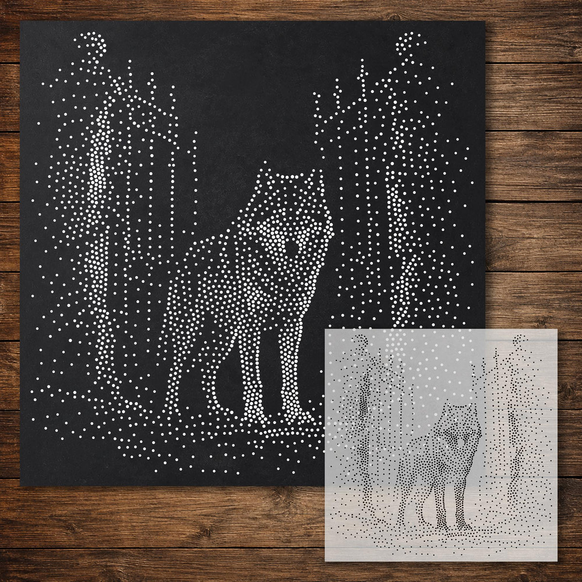 Wolf by Ruined Gates Stencil reusable Mylar stencil, 300 x 300 mm