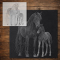 Horse with Foal Stipple Art Stencil reusable Mylar stencil, 300 x 300 mm