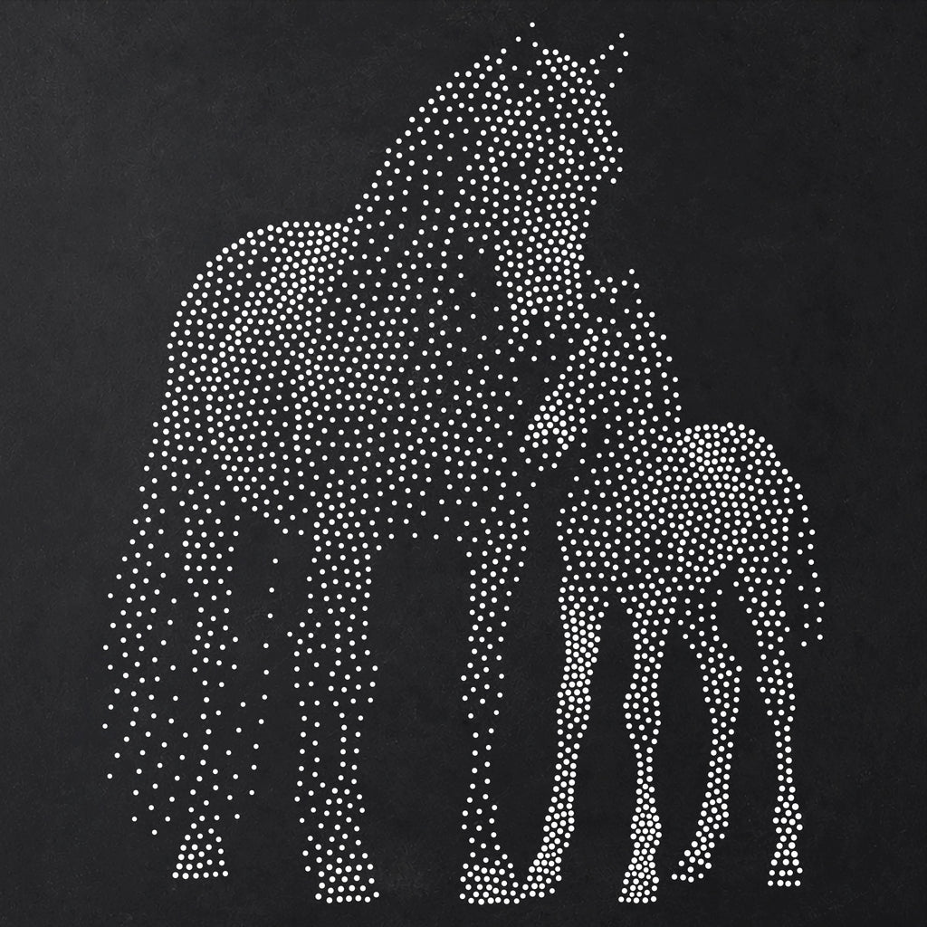 Horse with Foal Stipple Art Stencil | Realistic Animal Mylar Plastic Craft Stencil (Large - 300mm / 12" approx)