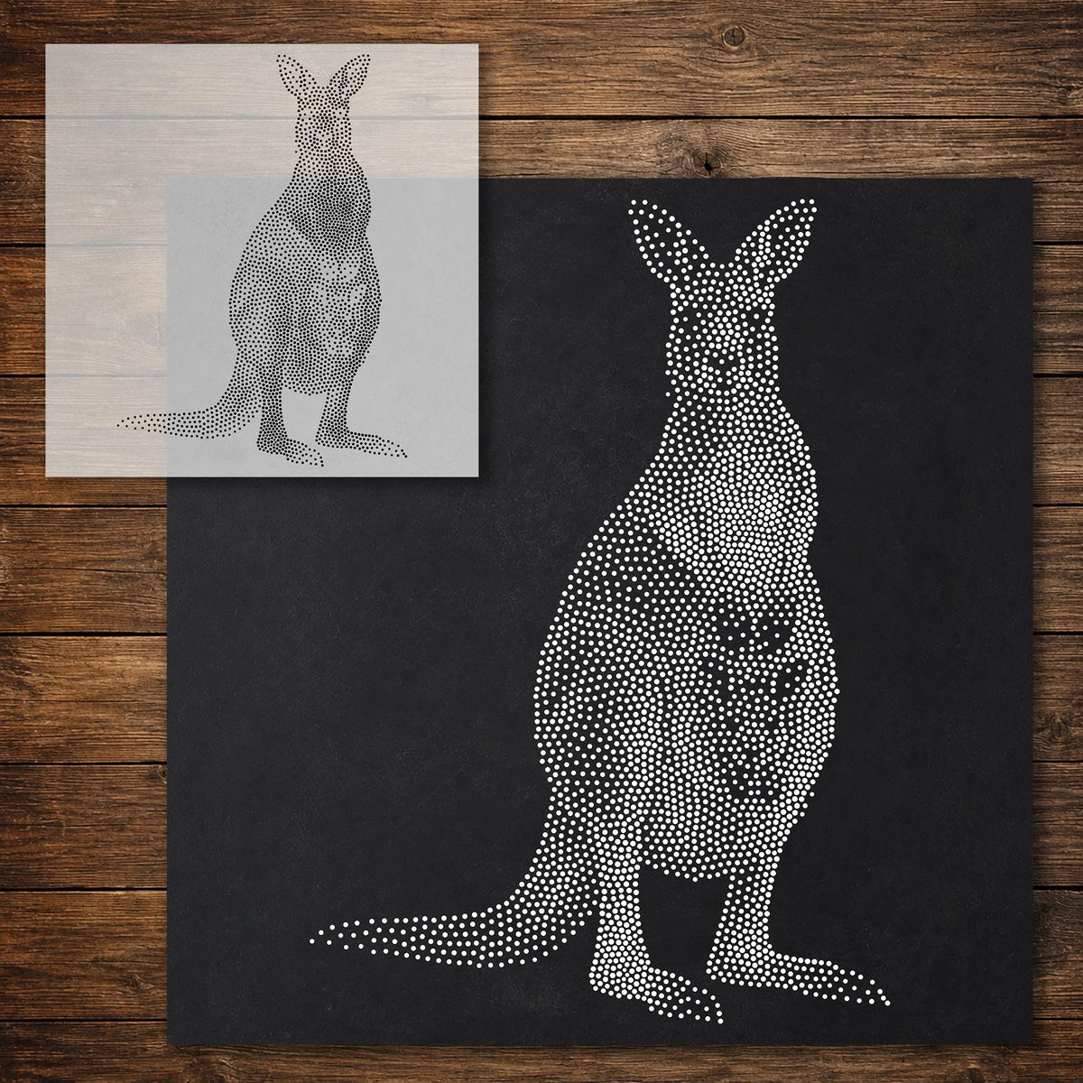 Kangaroo with Joey in Pouch Stipple Art Stencil reusable Mylar stencil, 300 x 300 mm