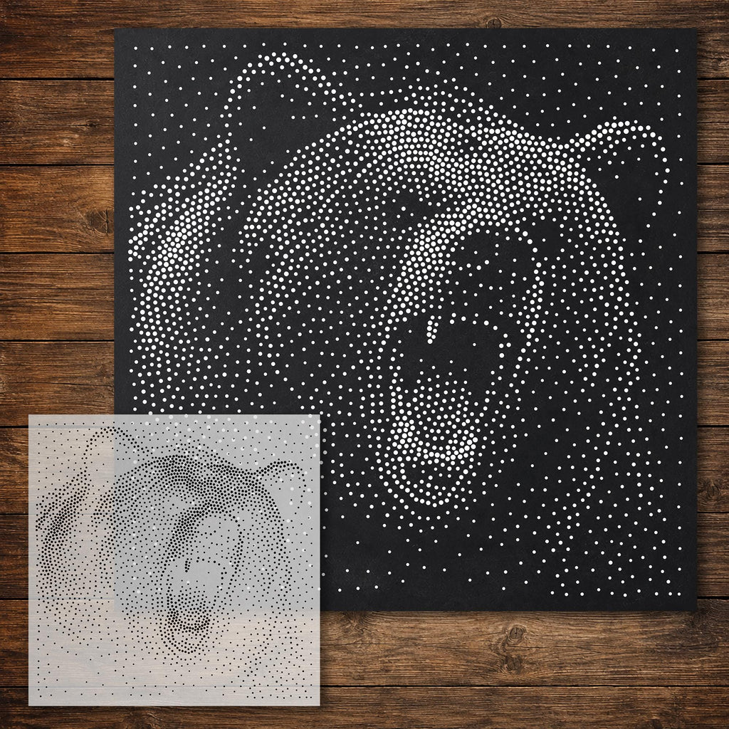 Bear Roaring Stipple Art Stencil reusable Mylar stencil, 300 x 300 mm