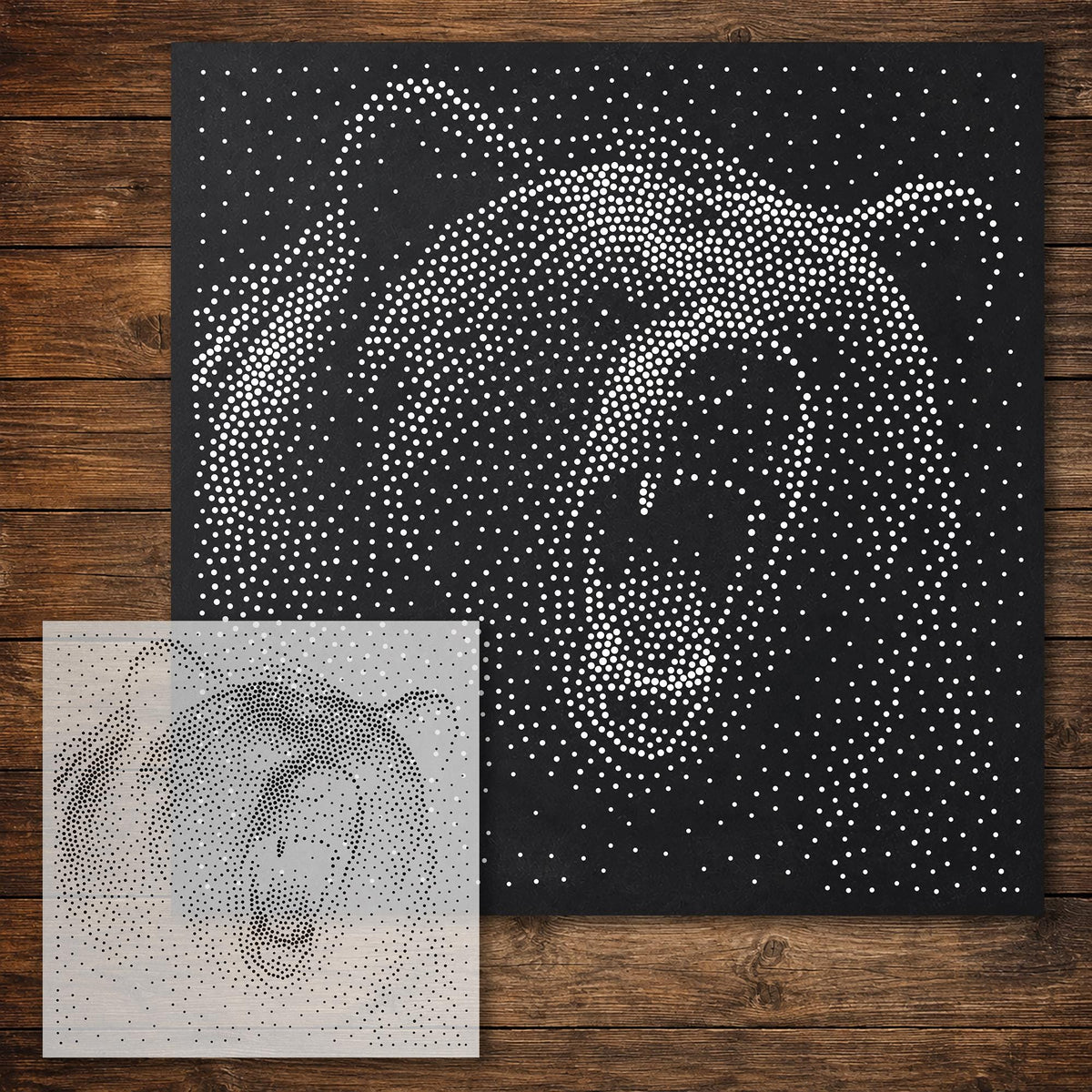 Bear Roaring Stipple Art Stencil reusable Mylar stencil, 300 x 300 mm
