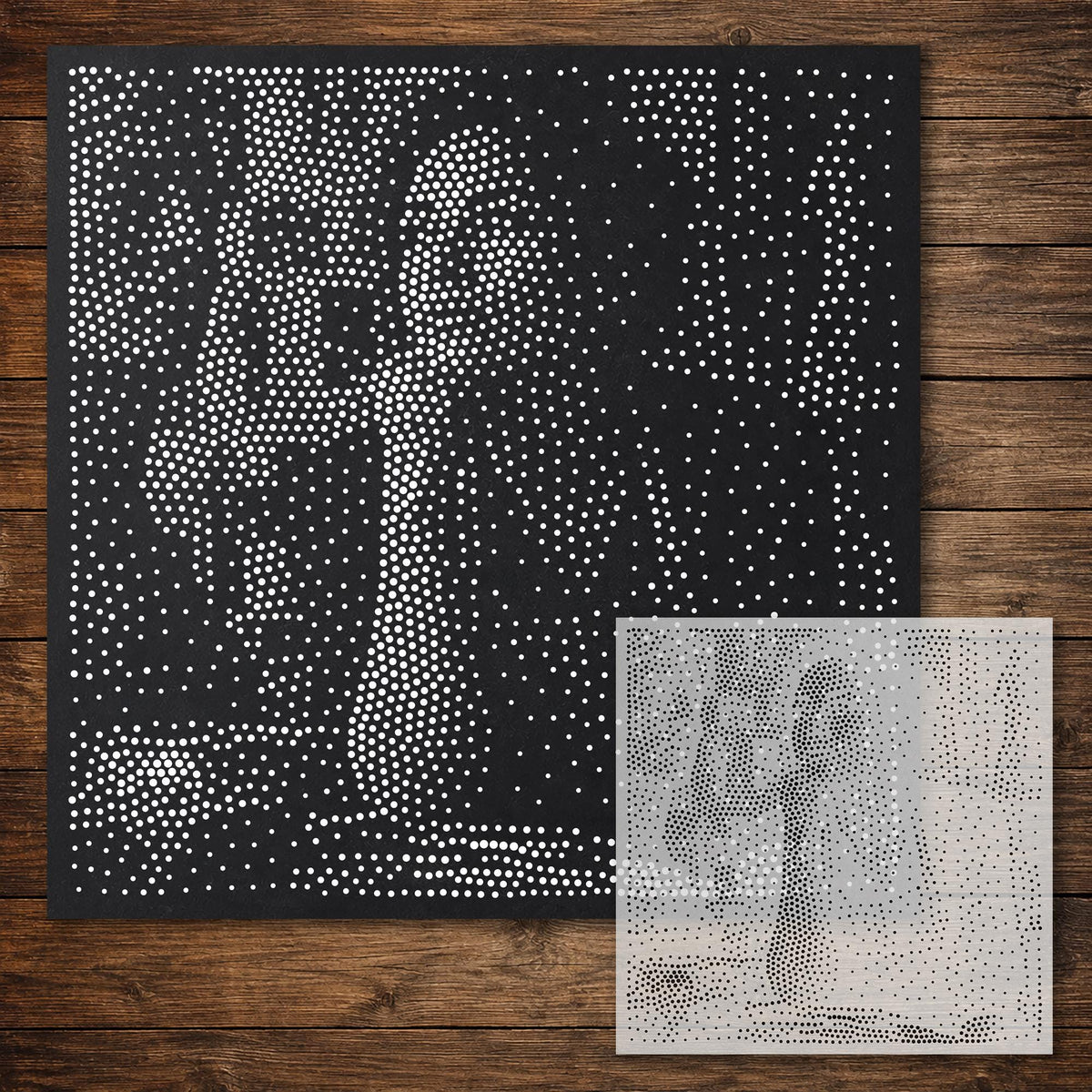 Artist in Studio Portrait Stipple Art Stencil reusable Mylar stencil, 300 x 300 mm