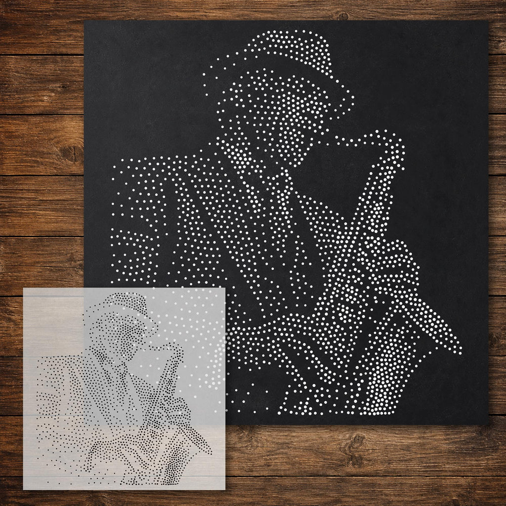 Saxophonist Stipple Art Stencil reusable Mylar stencil, 300 x 300 mm