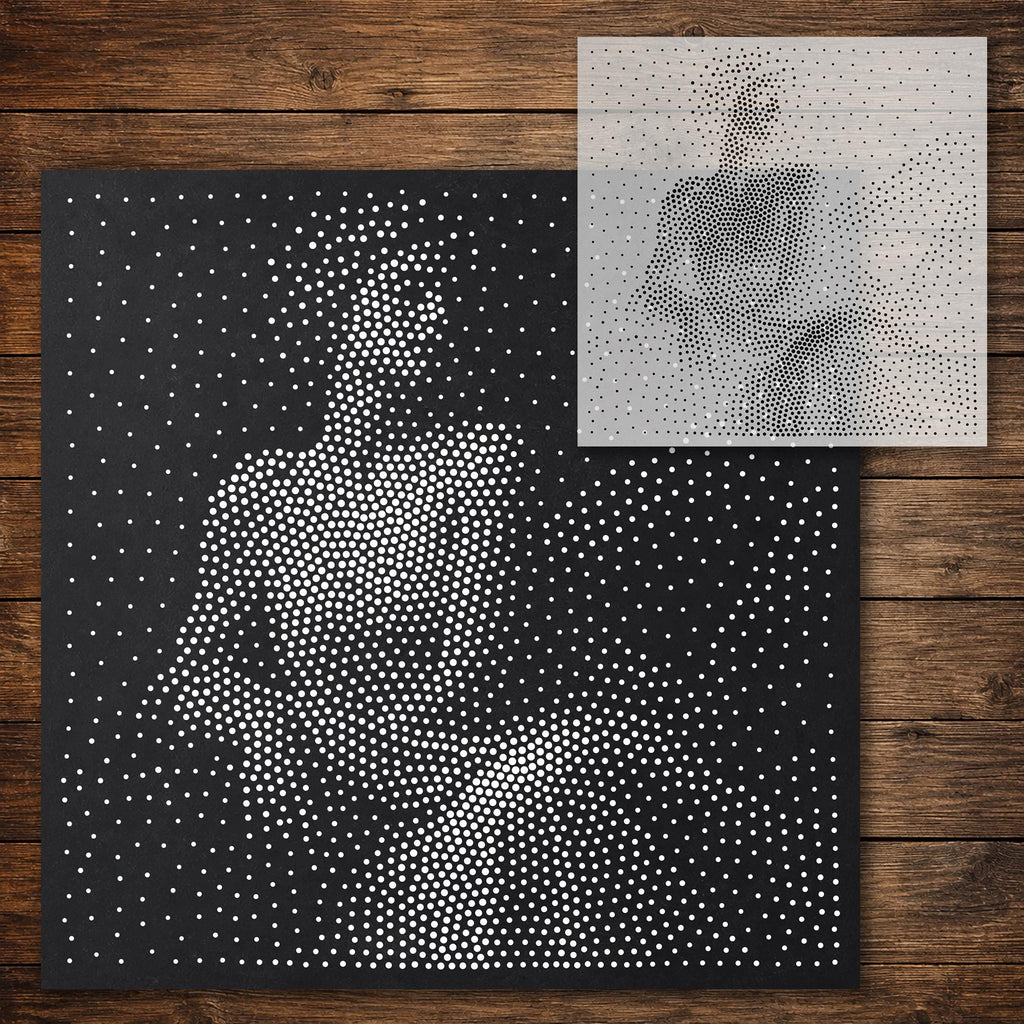 Classical Muse Portrait Stipple Art Stencil reusable Mylar stencil, 300 x 300 mm